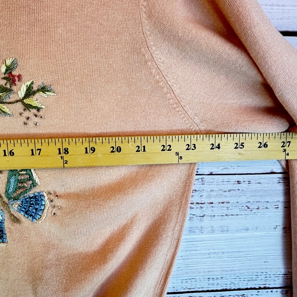 Vintage Embroidered Beaded Cardigan L Peach Ramie/Rayon 3D Ribbon Floral Whimsy - Picture 8 of 16